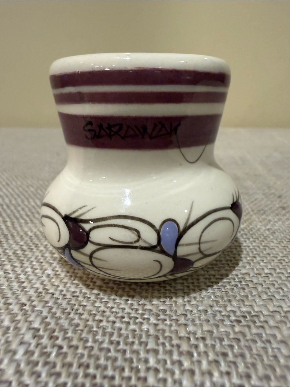 Vintage Sarawak Handpainted Studio Pottery Miniature Vase / Toothpick Holder